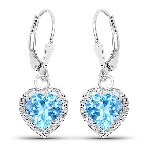 Sterling Silver Swiss Blue Topaz Heart Dangle Earrings