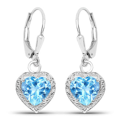 Sterling Silver Swiss Blue Topaz Heart Dangle Earrings