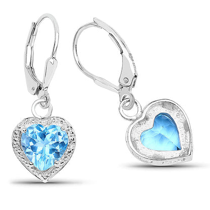 Sterling Silver Swiss Blue Topaz Heart Dangle Earrings