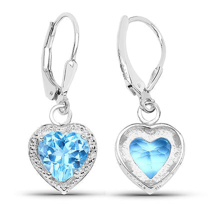 Sterling Silver Swiss Blue Topaz Heart Dangle Earrings