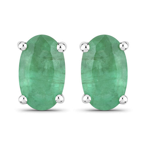 10K White Gold Zambian Emerald Stud Earrings