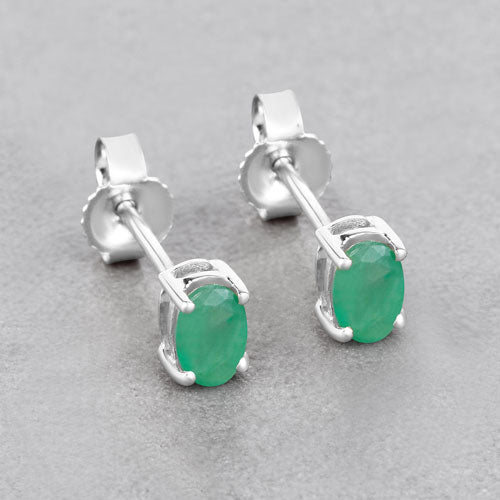 0.38 Carat Genuine Zambian Emerald 10K White Gold Earrings