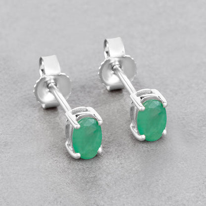 0.38 Carat Genuine Zambian Emerald 10K White Gold Earrings