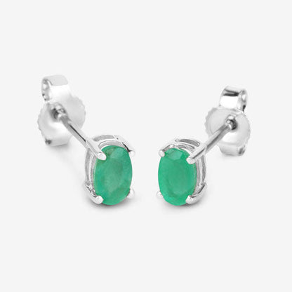 0.38 Carat Genuine Zambian Emerald 10K White Gold Earrings