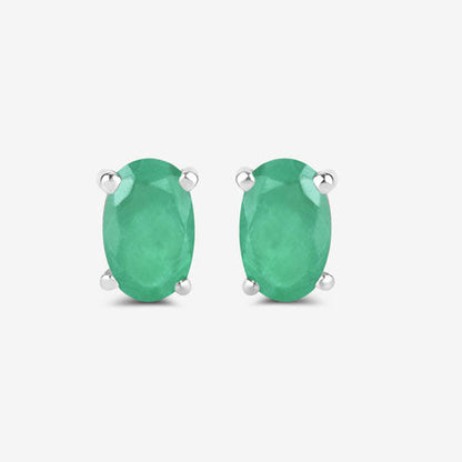 0.38 Carat Genuine Zambian Emerald 10K White Gold Earrings