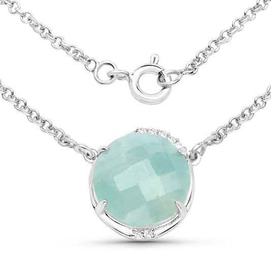 Sterling Silver Aquamarine and White Topaz Solitaire Pendant Necklace