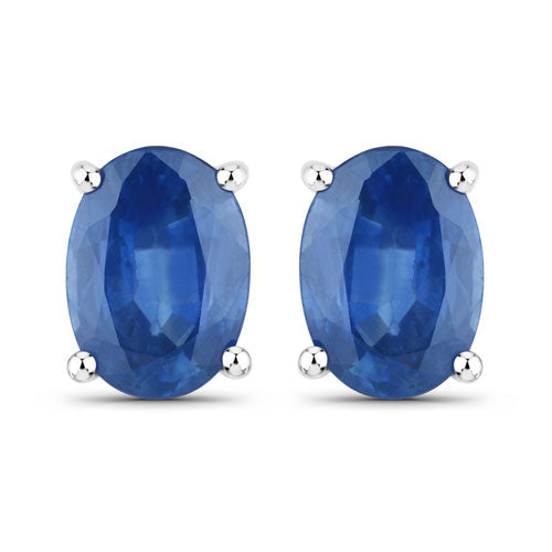 14K White Gold Blue Sapphire Oval Stud Earrings