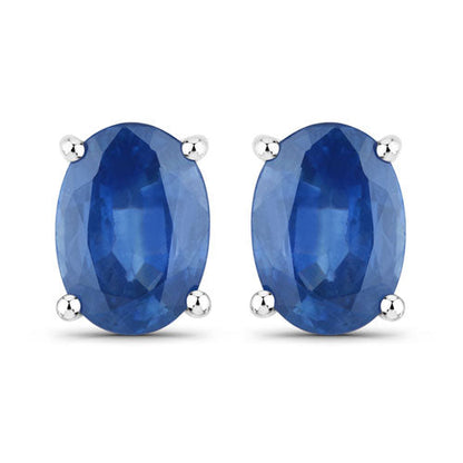 14K White Gold Blue Sapphire Oval Stud Earrings