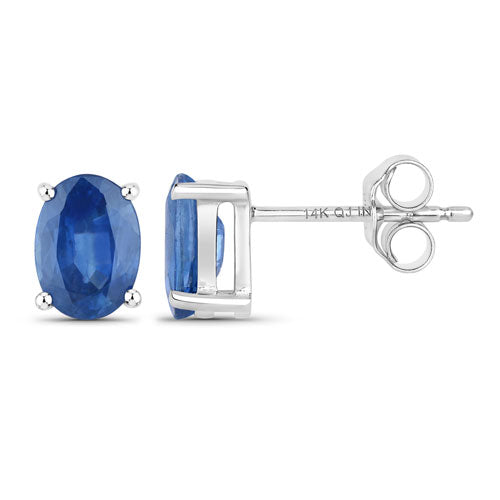 14K White Gold Blue Sapphire Oval Stud Earrings