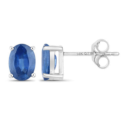 14K White Gold Blue Sapphire Oval Stud Earrings