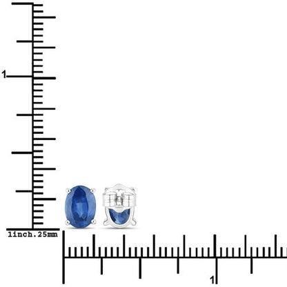 14K White Gold Blue Sapphire Oval Stud Earrings