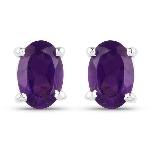 Sterling Silver Amethyst Oval Stud Earrings