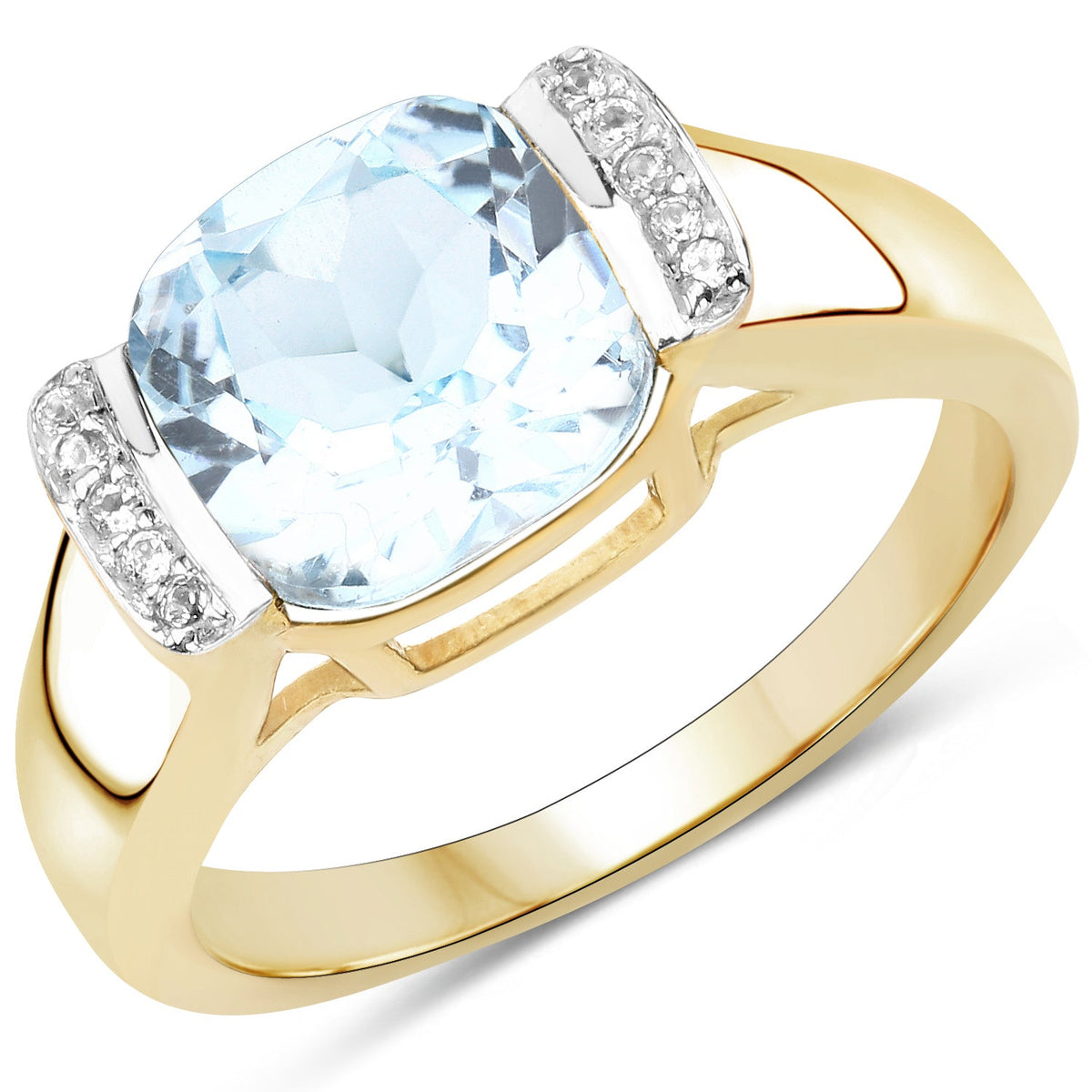 Blue Topaz & White Topaz 14K Gold-Plated Sterling Silver Ring