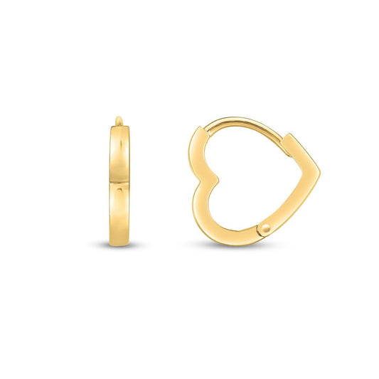 14K Yellow Gold Heart Huggie Hoop Earrings