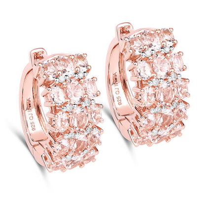 Rose Gold Plated Sterling Silver Morganite & Diamond Huggie Earrings