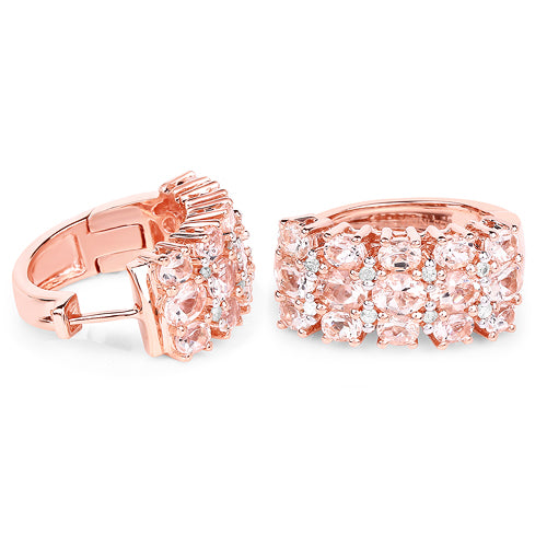 Rose Gold Plated Sterling Silver Morganite & Diamond Huggie Earrings