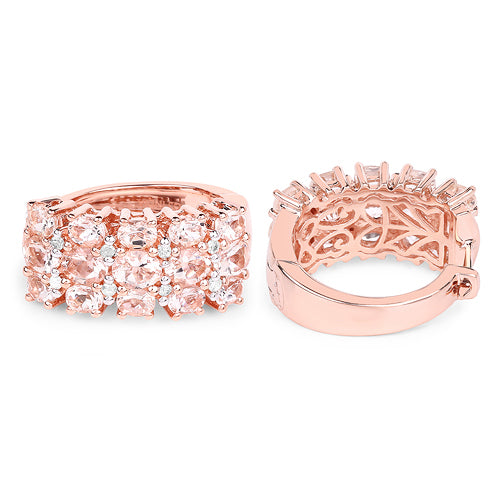Rose Gold Plated Sterling Silver Morganite & Diamond Huggie Earrings
