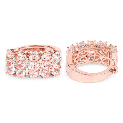 Rose Gold Plated Sterling Silver Morganite & Diamond Huggie Earrings