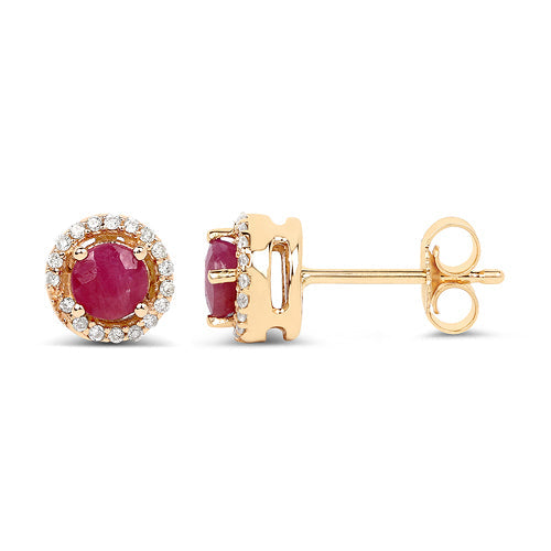 14K Yellow Gold Ruby and Diamond Stud Earrings