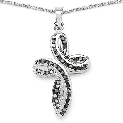Sterling Silver Black Diamond Cross Pendant