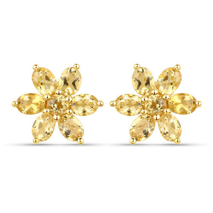 18K Yellow Gold Plated 2.12 Carat Genuine Citrine .925 Sterling Silver Earrings