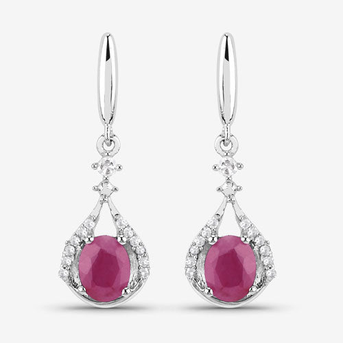 14K White Gold Ruby and Diamond Dangle Earrings
