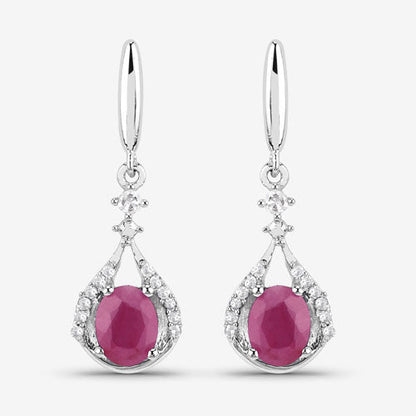 14K White Gold Ruby and Diamond Dangle Earrings
