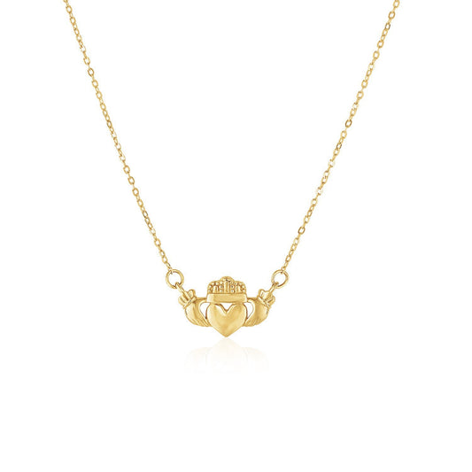 14K Yellow Gold Claddagh Pendant Necklace