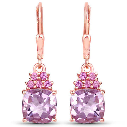 Rose Gold Plated Sterling Silver Pink Amethyst Rhodolite Dangle Earrings