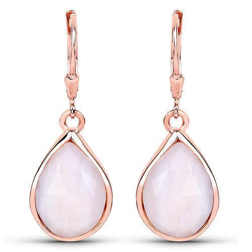 Rose Gold Plated Sterling Silver Pink Opal Dangle Earrings