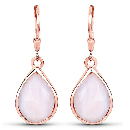 Rose Gold Plated Sterling Silver Pink Opal Dangle Earrings