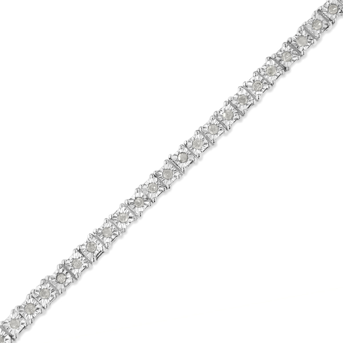 Sterling Silver Diamond Square Frame Miracle-Set Tennis Bracelet