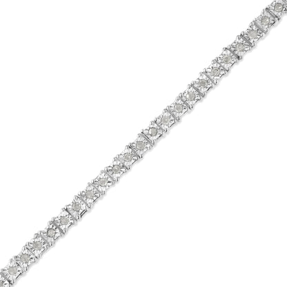 Sterling Silver Diamond Square Frame Miracle-Set Tennis Bracelet