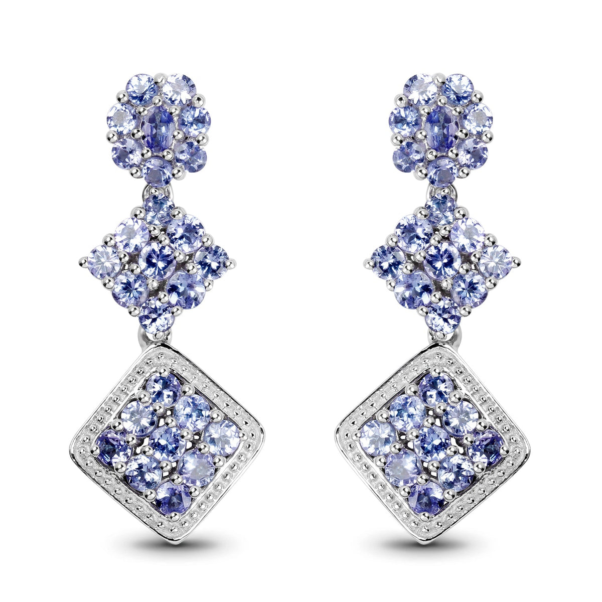 Tanzanite Rhodium-Plated Sterling Silver Dangle Earrings