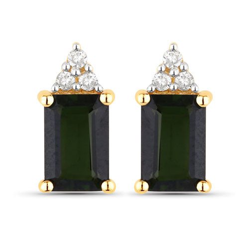 14K Yellow Gold Green Tourmaline and White Diamond Earrings