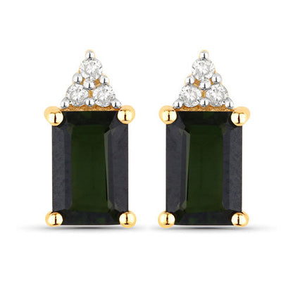14K Yellow Gold Green Tourmaline and White Diamond Earrings