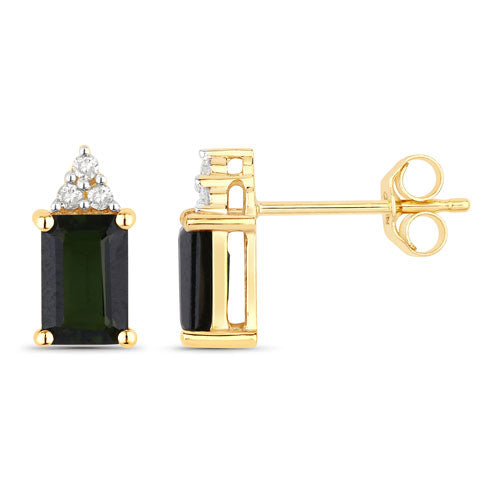 14K Yellow Gold Green Tourmaline and White Diamond Earrings