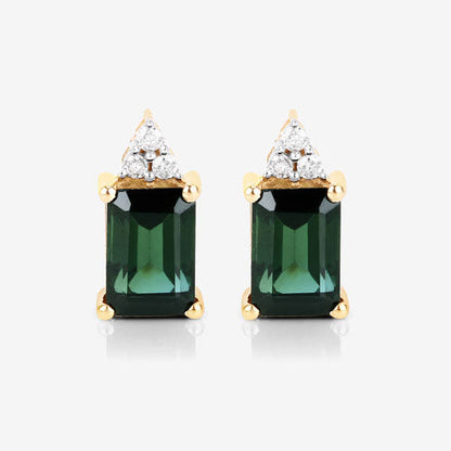 14K Yellow Gold Green Tourmaline and White Diamond Earrings