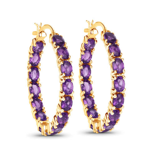 Sterling Silver Amethyst Hoop Earrings