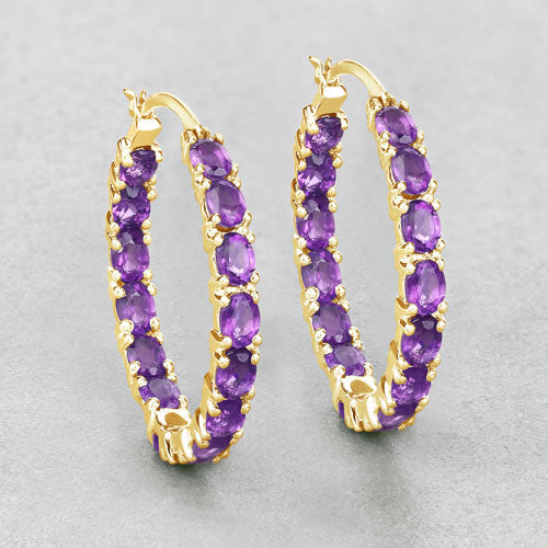 Sterling Silver Amethyst Hoop Earrings