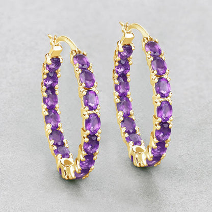 Sterling Silver Amethyst Hoop Earrings