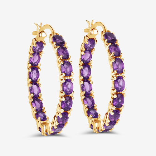 Sterling Silver Amethyst Hoop Earrings
