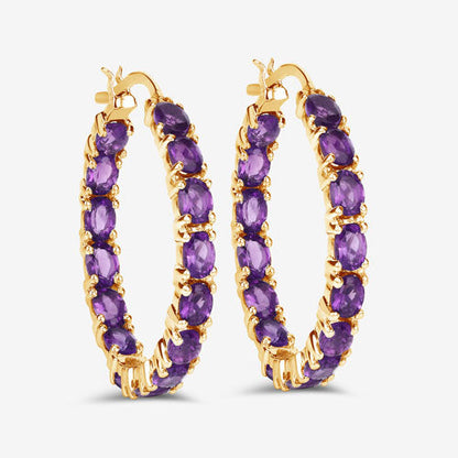 Sterling Silver Amethyst Hoop Earrings