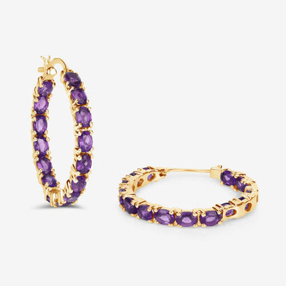 Sterling Silver Amethyst Hoop Earrings