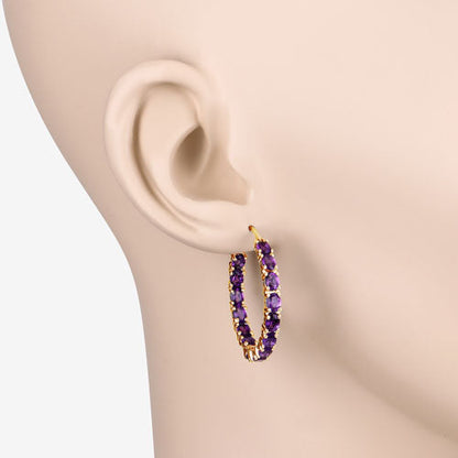 Sterling Silver Amethyst Hoop Earrings