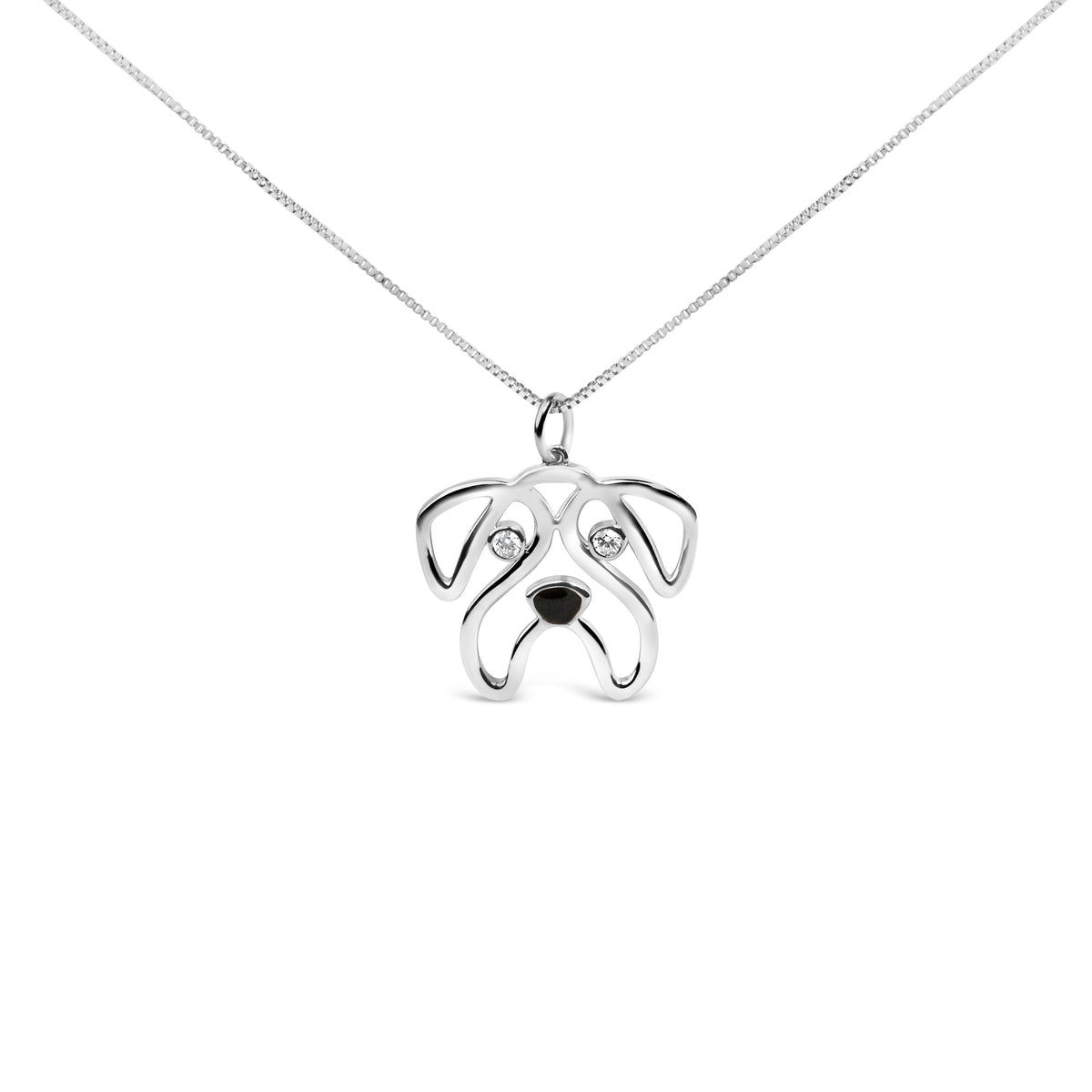 .925 Sterling Silver Diamond Pug Dog Pendant Necklace