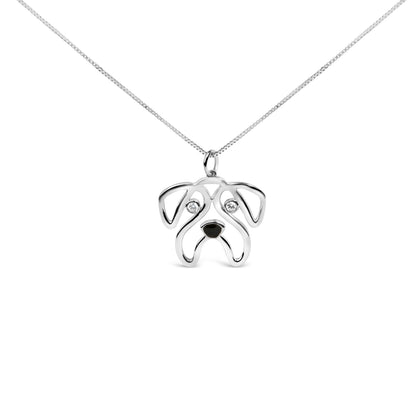 .925 Sterling Silver Diamond Pug Dog Pendant Necklace