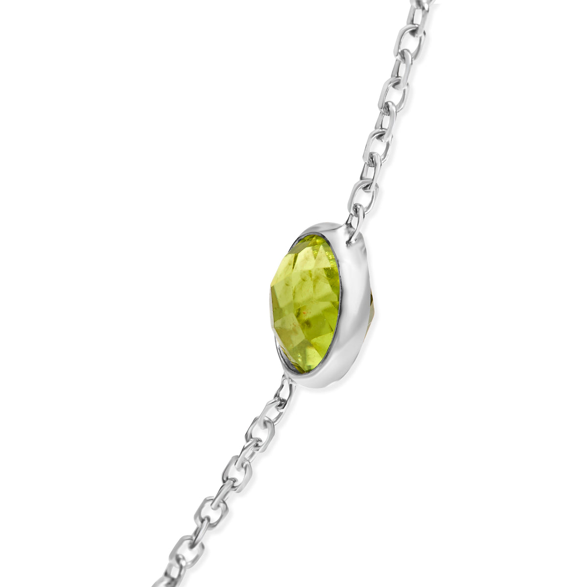 14K White Gold Mixed Gemstone Bezel Station Adjustable Necklace