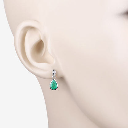 1.35 Carat Genuine Zambian Emerald and White Diamond 10K White Gold Earrings