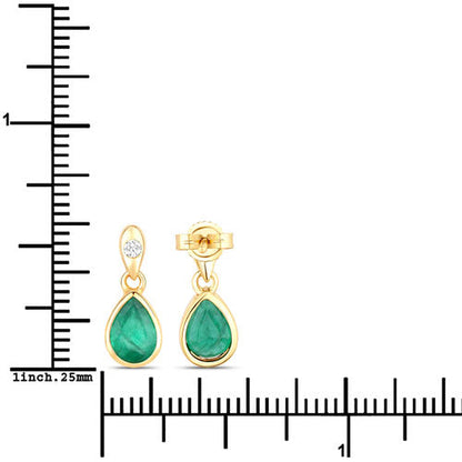1.35 Carat Genuine Zambian Emerald and White Diamond 10K Yellow Gold Earrings